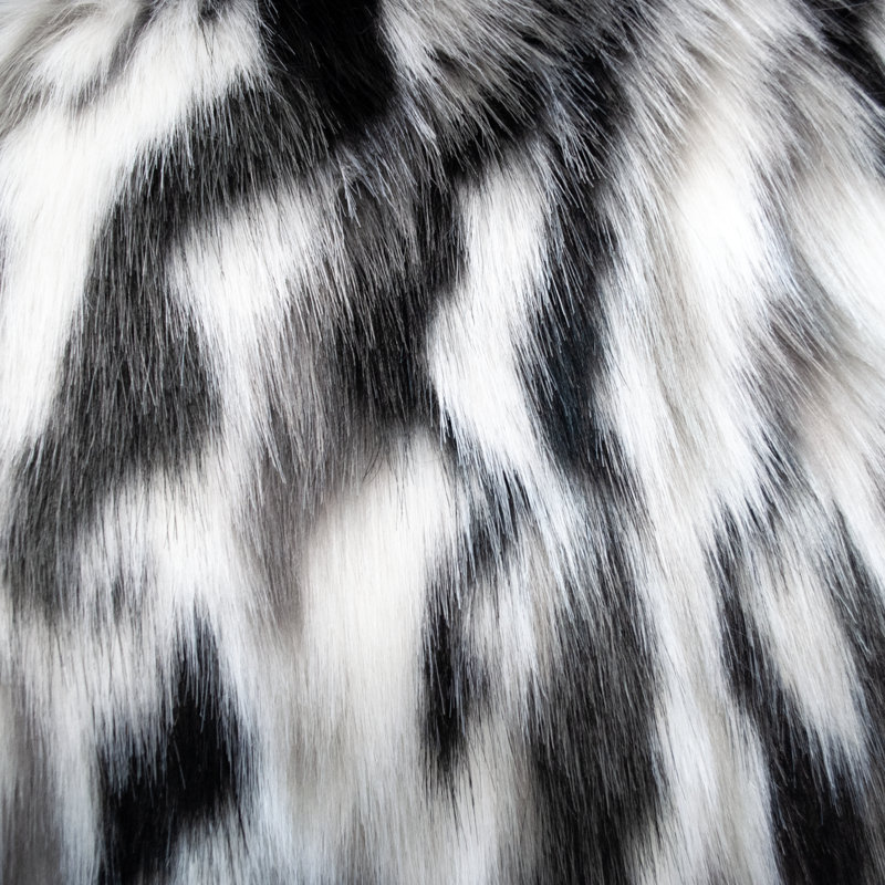Luxury Tibet Black and White Fox Faux Fur Throw Blanket and Bedspread, 96" L x 60" W, Throw