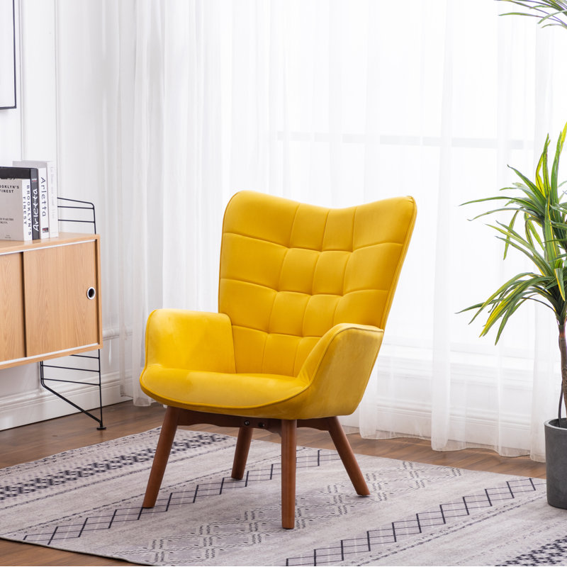 Battistina Velvet Armchair with Ottoman, Yellow