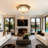 20" European Style Ceiling Light, Golden Glass Flush Mount Lamp for Bedroom Study Hallway Living Room