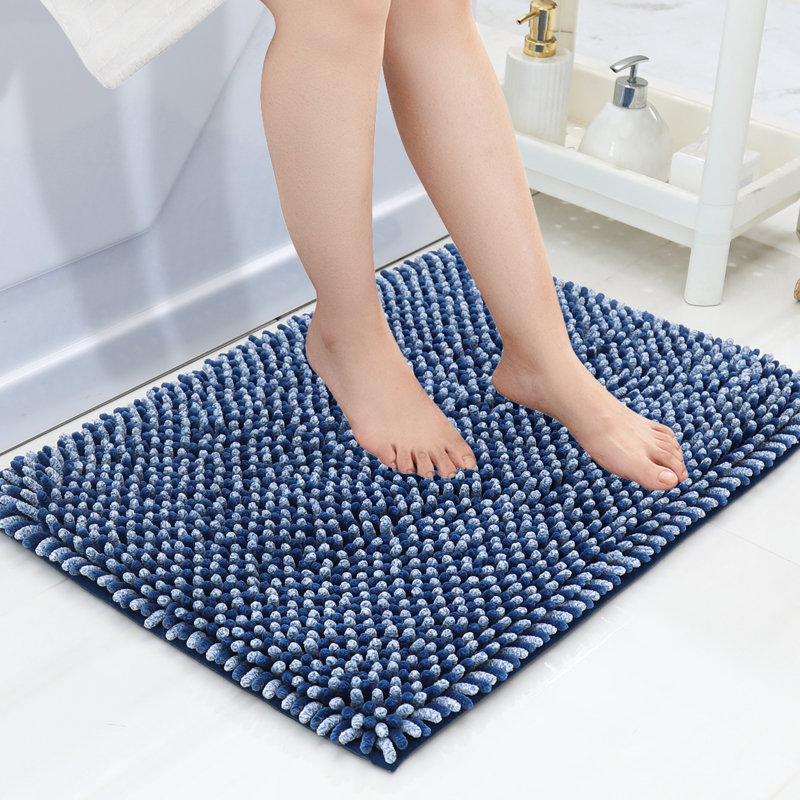 Chenille Non-Slip Bath Rug, 43.2cm W x 61cm L, Blue