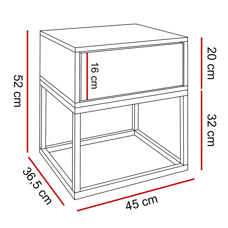 Asana 45cm W Steel Bedside Table, Black