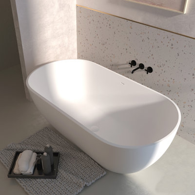 Tangent 59 inch Solid Surface Stone Freestanding Soaking Bathtub