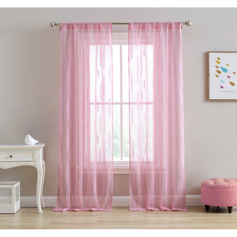 Juvenile Solid Sheer Rod Pocket Curtain Panels, Pink