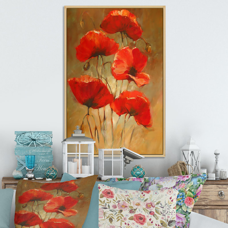 Coquelicots rouges Salm III, H 36 po x l 24 po x P 1 po, Cadre flottant brun