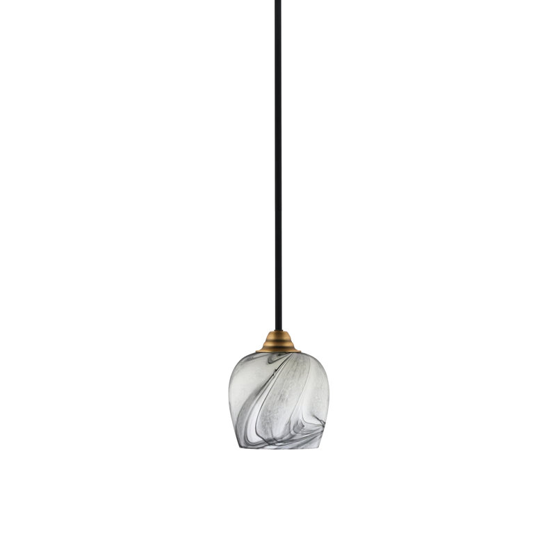 Luminaire suspendu suspendu Paramount avec verre de 6 po, Verre torsadé onyx, Noir mat / laiton