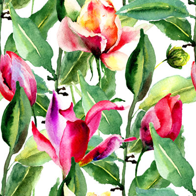 Ponderay Floral Seamless Pattern - Wrapped Canvas Painting