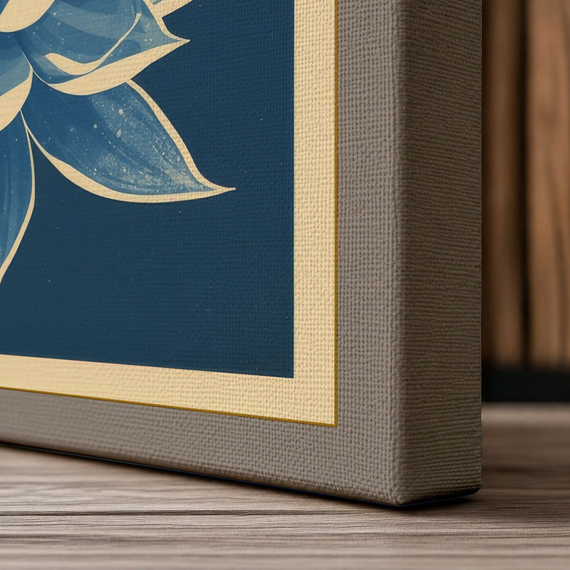 Lotus in Teal Botanical - Wrapped Canvas, 24x16 - 61.0 x 40.6 cm, Taupe Border