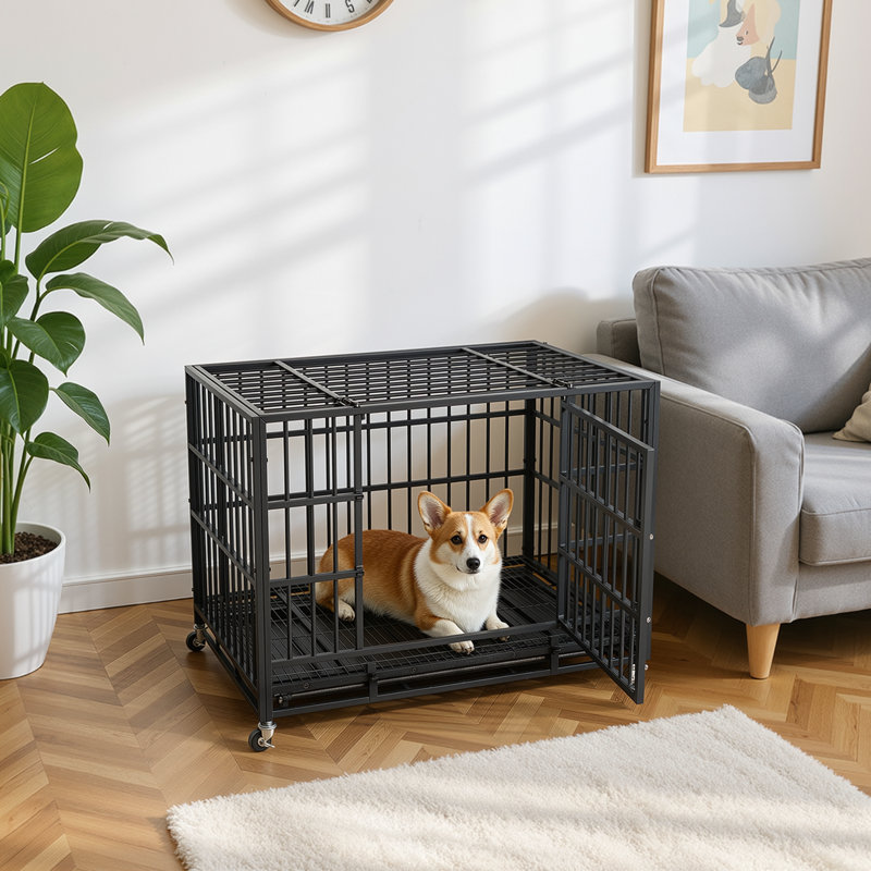 Cage pour chien en acier robuste Dero, H 34,4 po x l 28,7 po x P 42 po, Noir