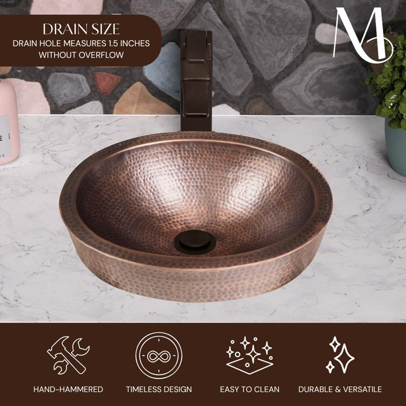Pure Copper Hand Hammered Oval Skirted Bathroom Vanity Sink 17"