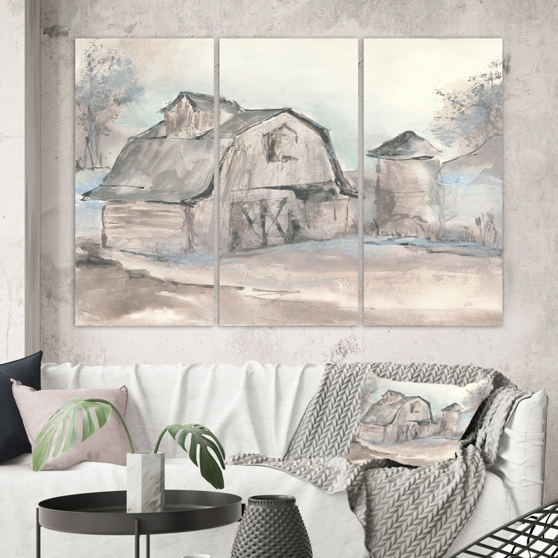 « campagne grange gris v », reproduction d’image multi-pièces sur toile, H 40 po x l 60 po x P 1 po