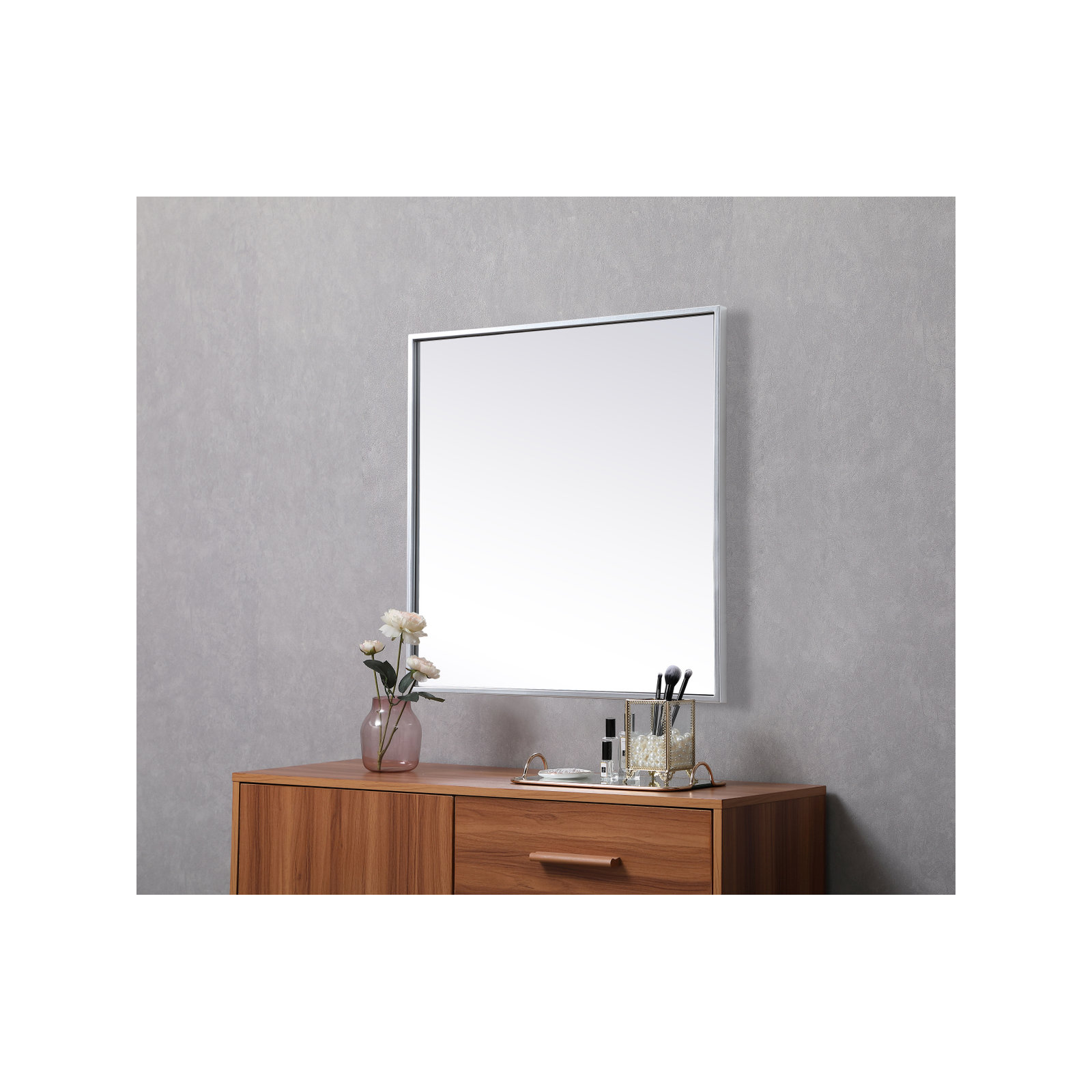 Valparaiso Metal Square Wall Mirror, 24"  x 24" , Silver