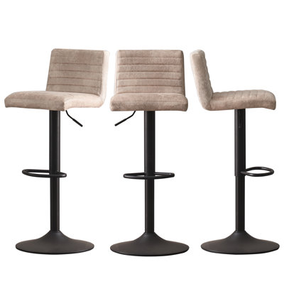 Vintage Suede Swivel Height Adjustable Upholstered Bar Stools Kitchen Barstools