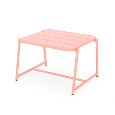 Table d'appoint d'extérieur corail mat, métal avec panneaux à lattes, table moderne à fonctionnalité complète pour l'extérieur, panneaux
