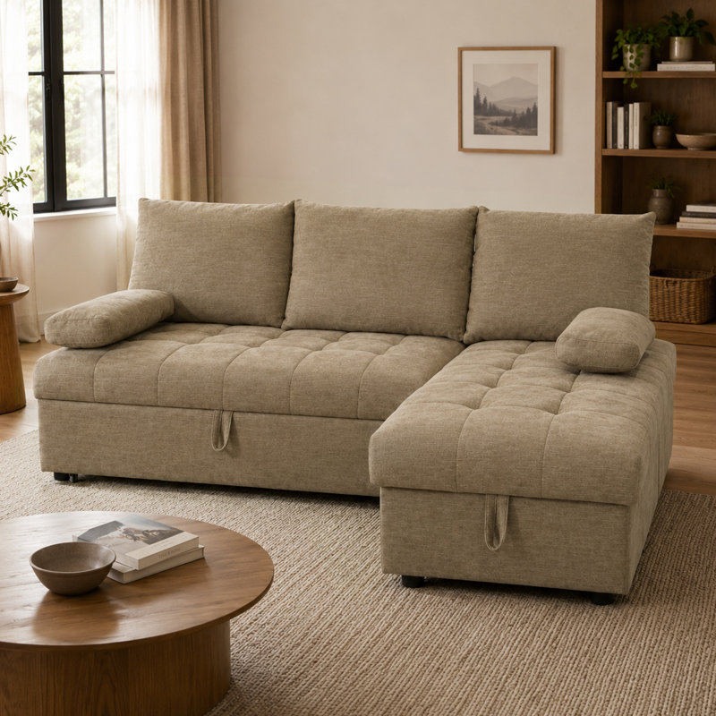 Canapé 3 places moderne de 195 cm (77 po) avec rangement intégré, assise profonde et coussins de dossier amovibles, beige, pour salon