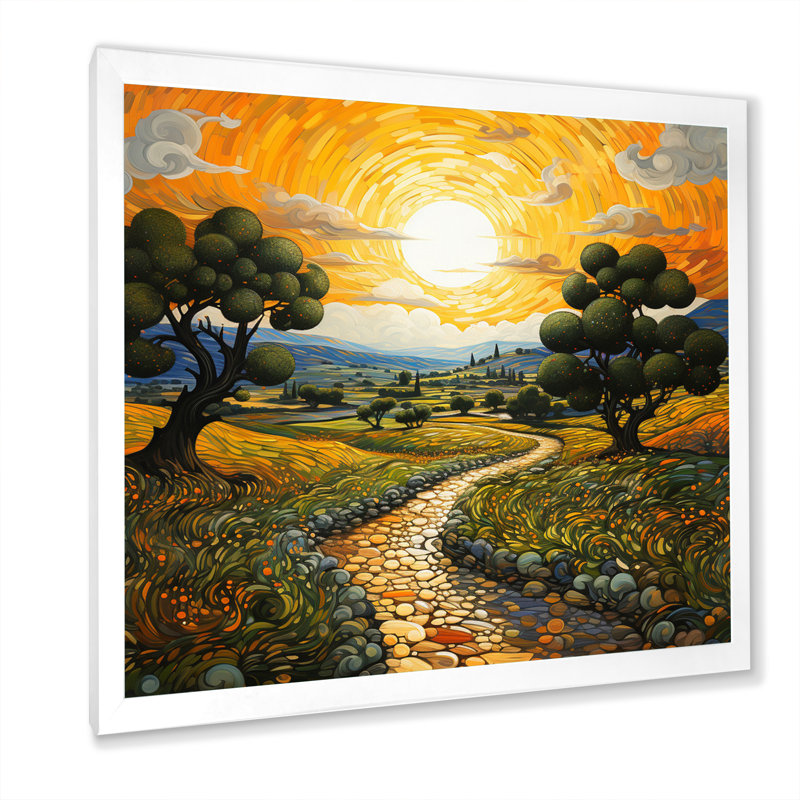 Vangogh Olive Grove in Province Painting Print, 36" H x 36" W, White, Picture Framed