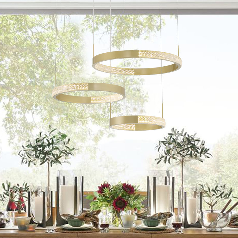 3 - Light Unique / Statement Modern Linear LED Chandelier, Gold