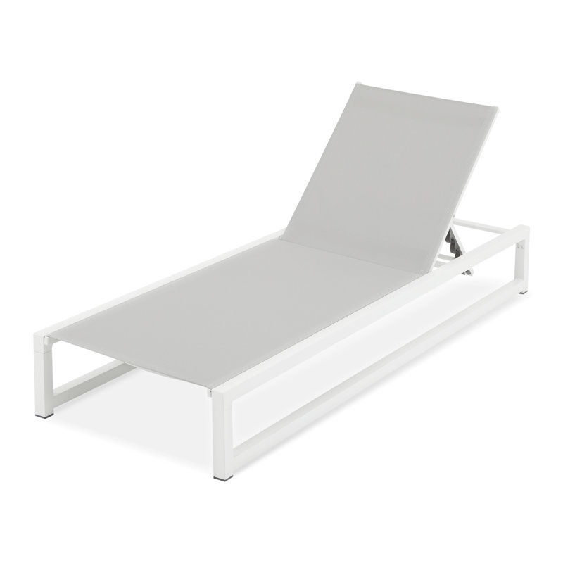 5 - Position Adjustable Outdoor Lounge Chair, Aluminum Frame And Breathable Mesh, 180 Flat, Weather , For Beaches Patios Chaise With , White Grey Space Saving, Various Scenarios