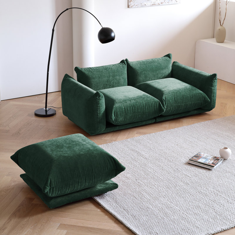 Causeuse modulaire en tissu à accoudoirs arrondis 2 places avec repose-pieds Minarik, Vert