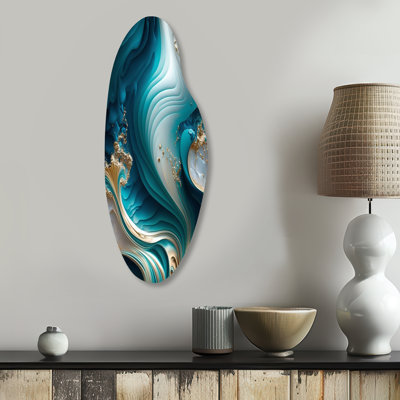 Abstract Geode Turquoise III - Abstract Marble Curved Shape Assymterical Metal Wall Art