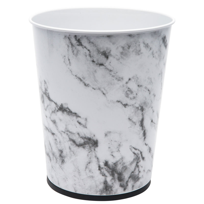 White Marble Stainless Steel Open Top Waste Basket
