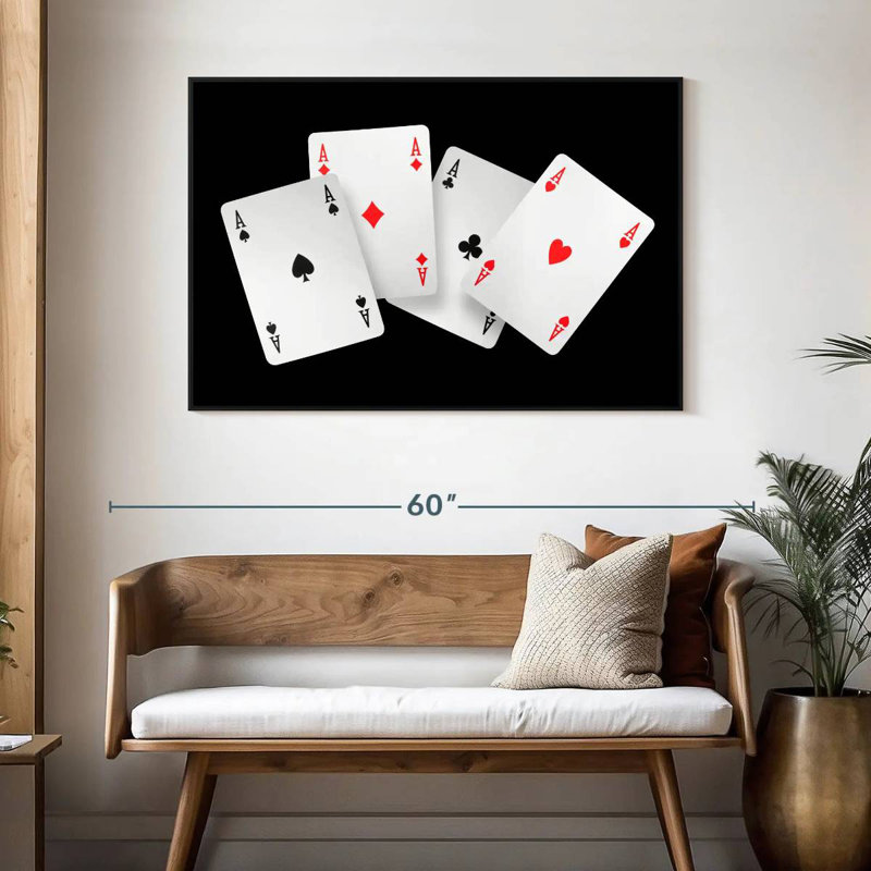 Four Ace Cards, 46" X 31", Floating Frame Black