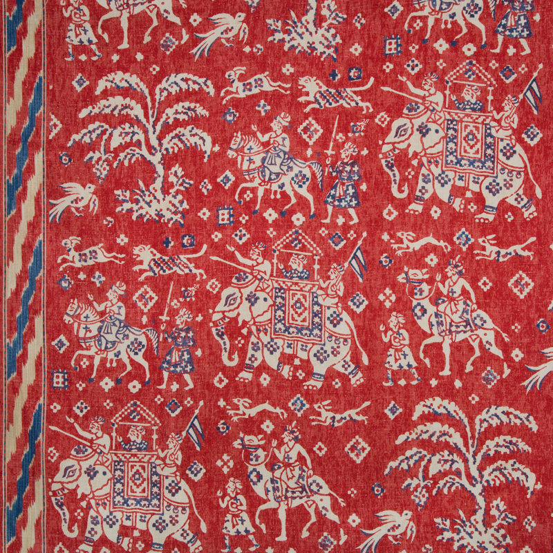 Cape Comorin Aralam 100% Linen Fabric, Flame/Cadet