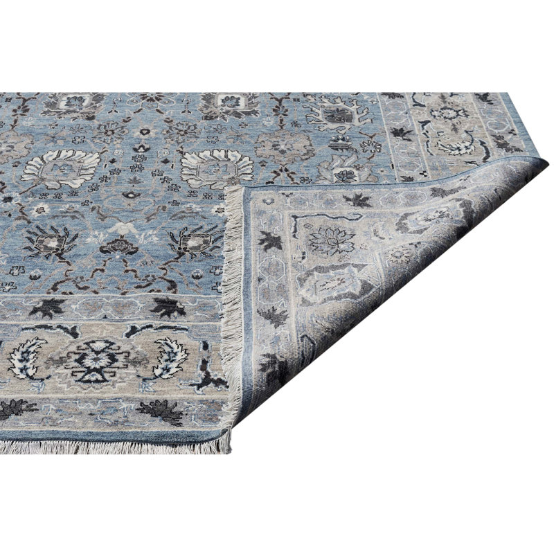 Oriental Hand-Knotted Wool Area Rug in Gray/Blue/Brown, Rectangle 6' x 9', Gray/Blue/Brown