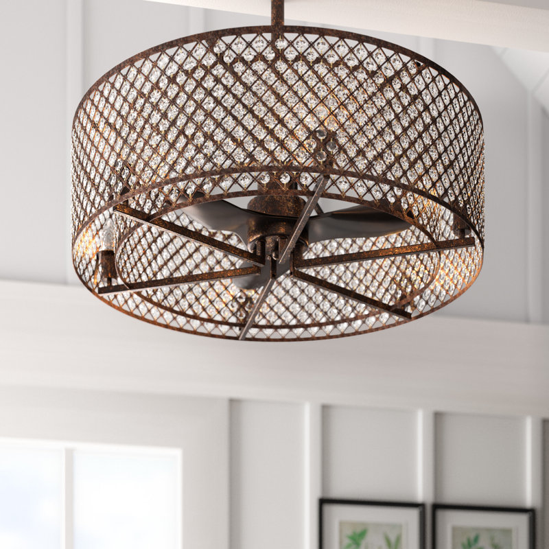 Ventilateur de plafond en cristal à 3 pales 29,1 "avec télécommande et ensemble d'éclairage inclus