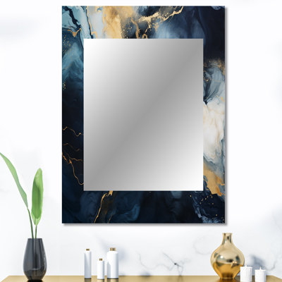 Or et bleu, peinture abstraite en marbre IV - grand miroir mural en marbre, miroir unique moderne, impression d'art en métal