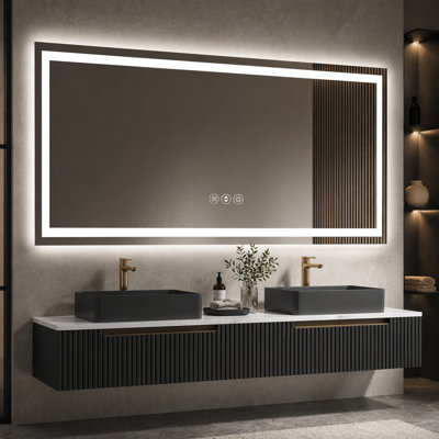 72x36 Inch Frameless LED Smart Bathroom Mirror with Dimmable Lighting and Anti-Fog Function