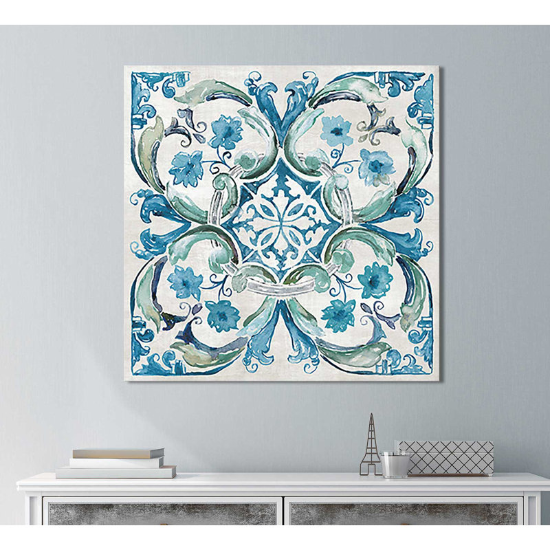 «Caribbean Tile I», reproduction de peinture à l'aquarelle, H 18 po x l 18 po x P 1 po, Toile tendue