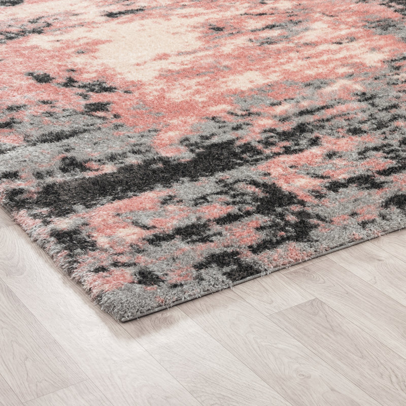 Abstract Area Rug in Pink, Rectangle 2' x 3'