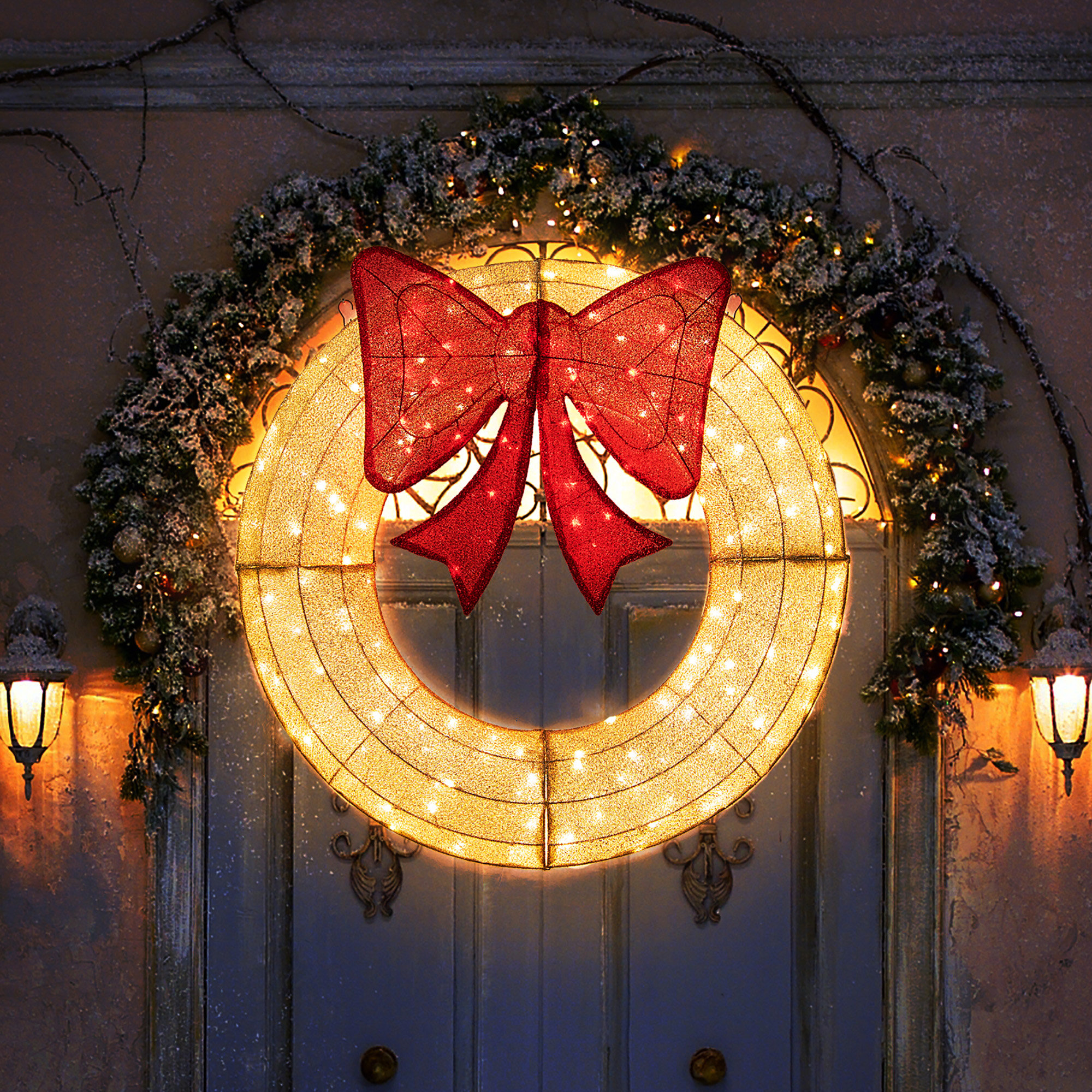 Alcott Hill 48 Inch Pre-lit Christmas Wreath With 200 Led Lights Red ...