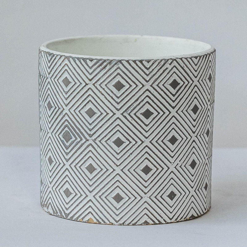 White On Grey Diamond Pattern Planter