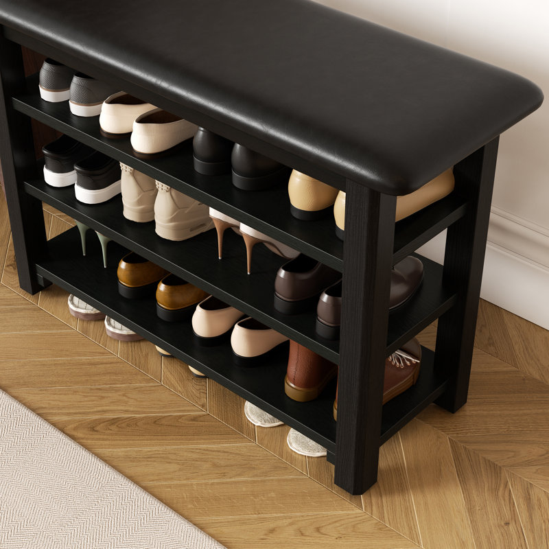 Banc de rangement pour chaussures en bois massif - hauteur de 39 pouces, H 16,5 po x l 39,3 po x P 11,8 po