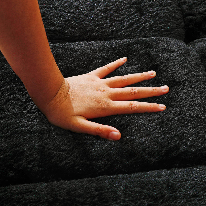 Canapé moderne de 66,5 pouces sans os avec deux coussins décoratifs circulaires, tissu en polyester à poils longs texturé litchi doux pour la peau, canapé à carreaux en mousse à deux places