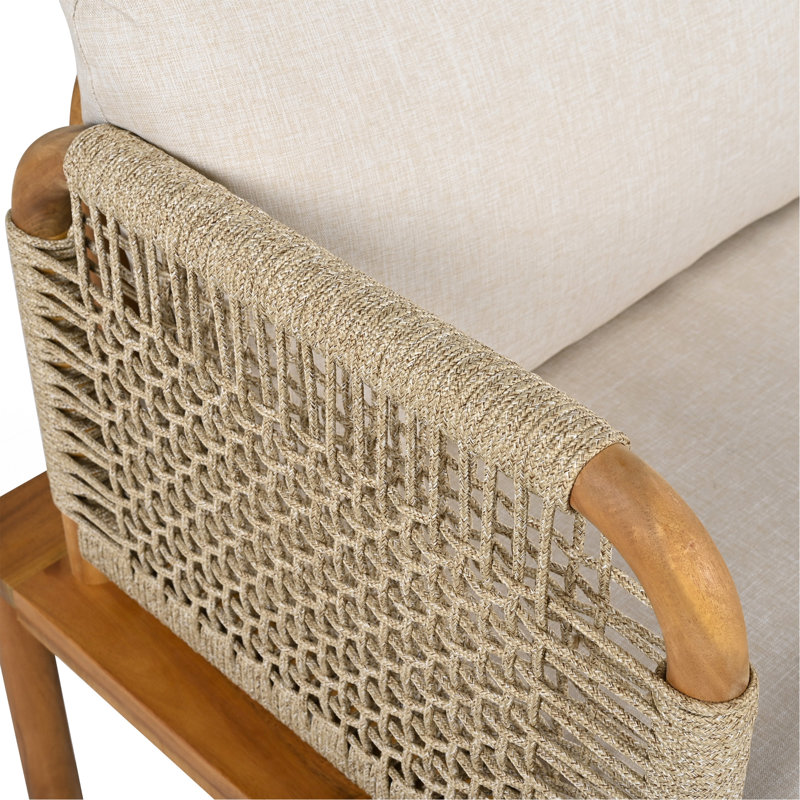 Ensemble de fauteuils club d'extérieur en bois d'acacia et corde avec coussins pour la détente