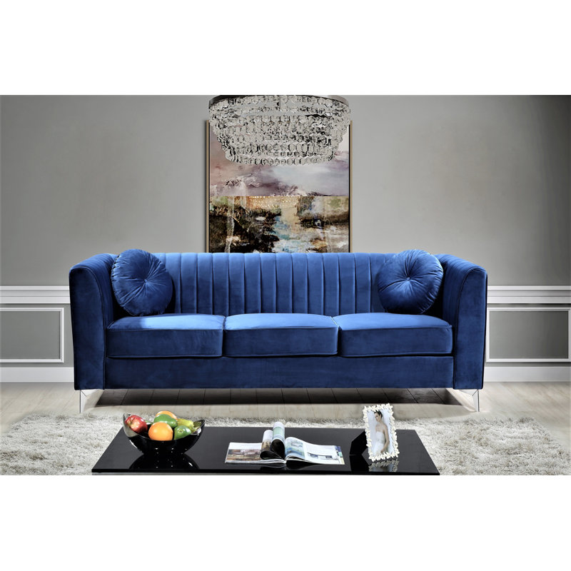 Doucette 86'' Velvet Sofa, Blue Velvet