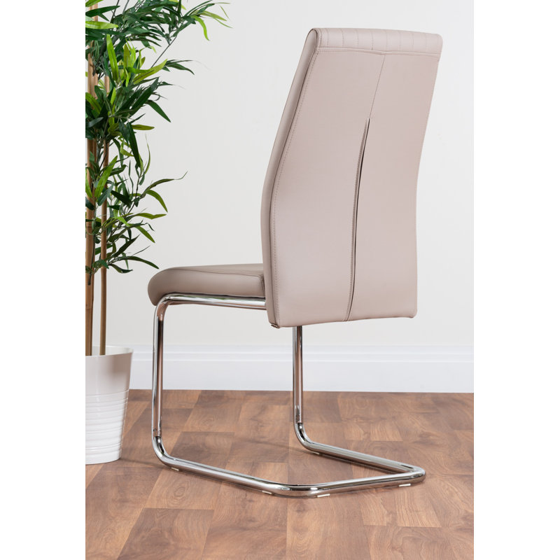 Edzard Double Pedestal High Gloss Dining Table Set with 6 Luxury Faux Leather Dining Chairs, Cappuccino Grey