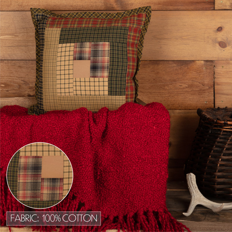 Rustic Green Cotton Patchwork 12" Square Thanksgiving Pillow