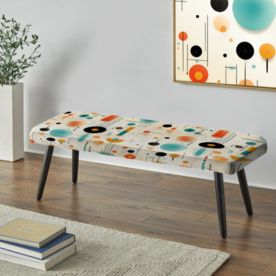 Green Funky Retro Sphere And Lines Dream - Vintage Upholstered Black Bench
