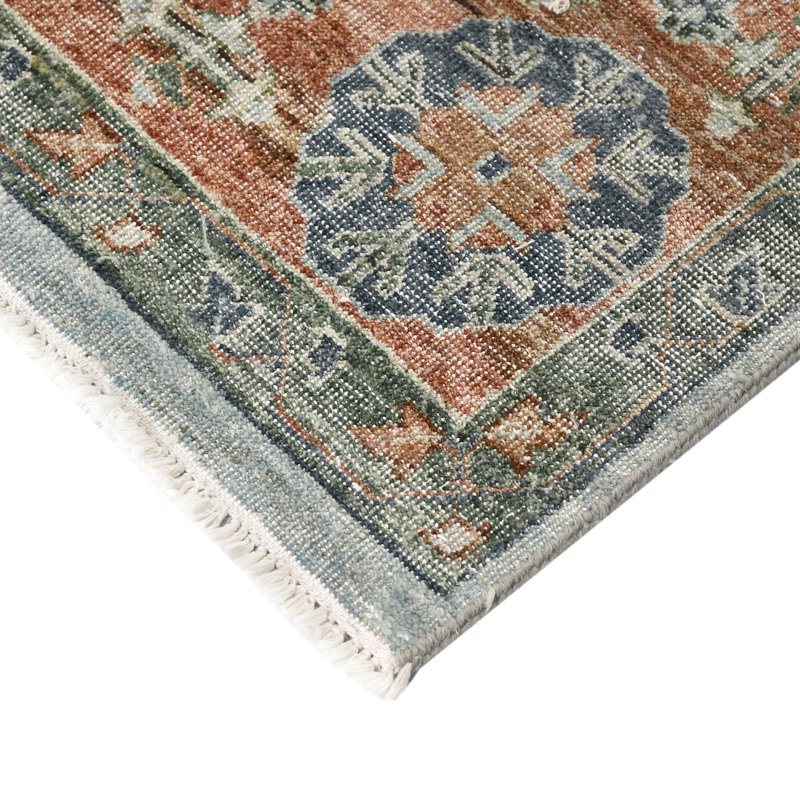 Wool Geometric Area Rug in Blue, Rectangle 2' x 3'
