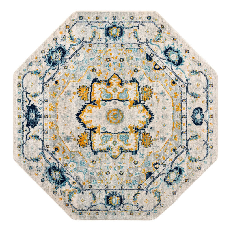 Hagedorn Oriental Area Rug, Octagon 5'3" x 5'3", Gray