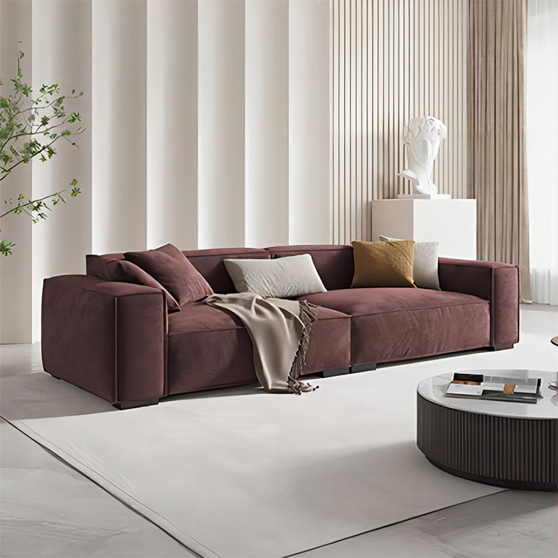 Canapé modulaire mauve en cuir véritable, H 27,56 po x l 94,49 po x P 39,37 po, Purple