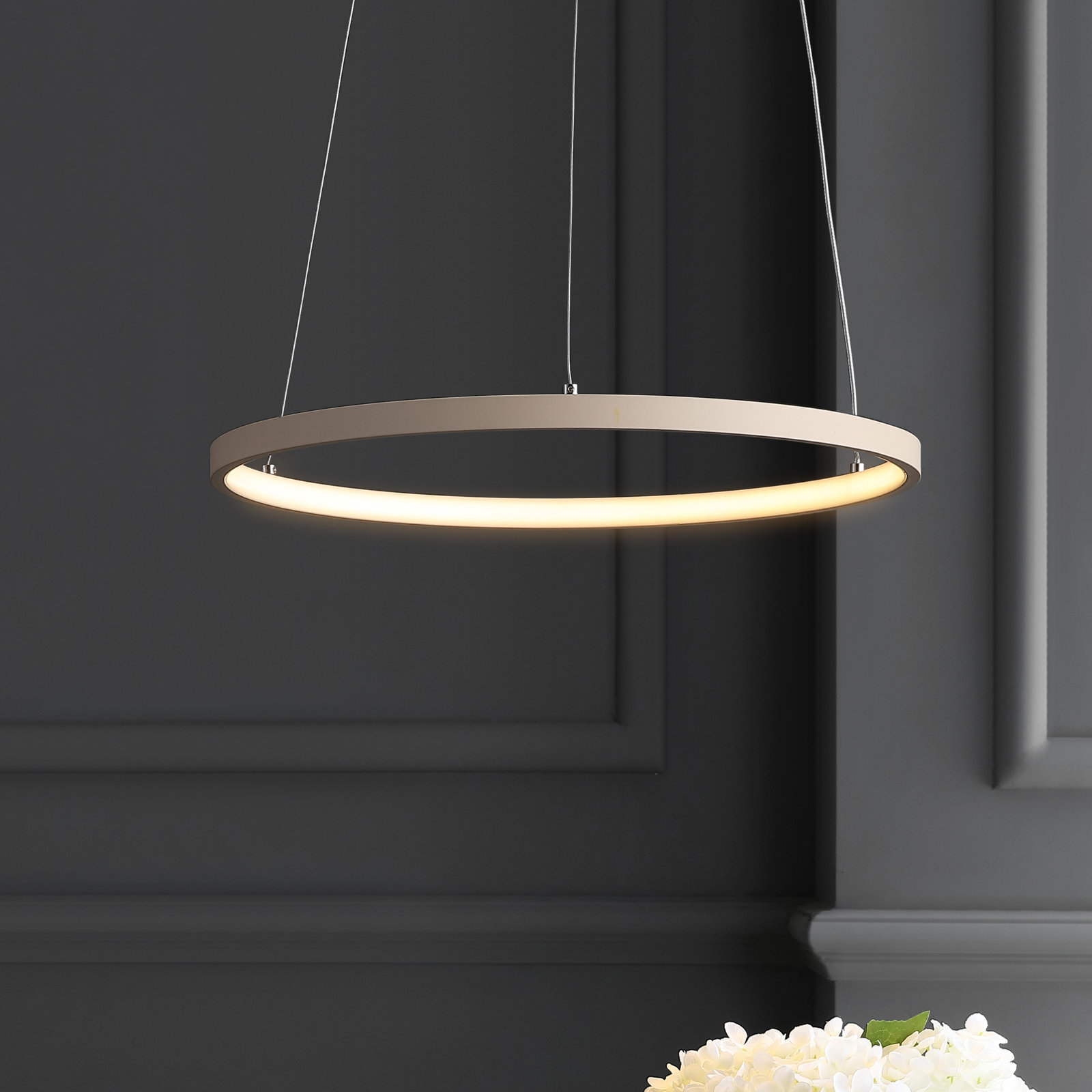 Odin Single Light Dimmable LED Pendant, 0.75" H x 15.75" W x 15.75" D, Beige