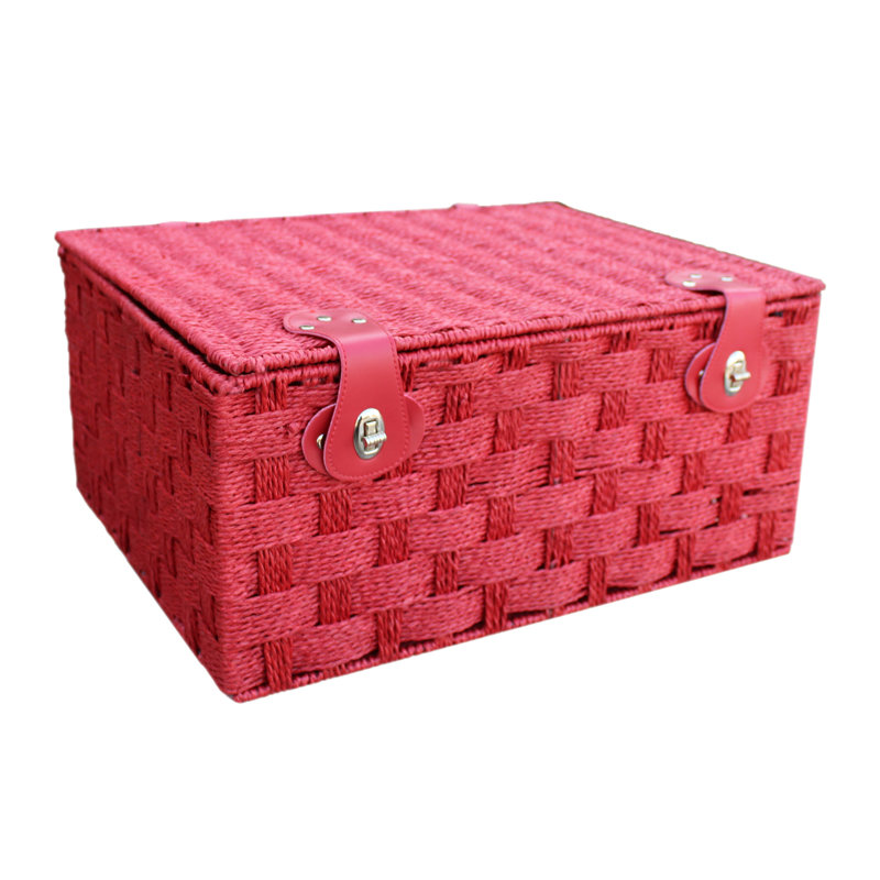 Paper Rope Picnic Basket, 21cm H x 45cm W x 34cm D, Red