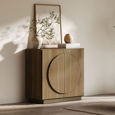 Buffet Cabinet Circle Symmetrical Doors W/ Adjustable Shelf, Camel