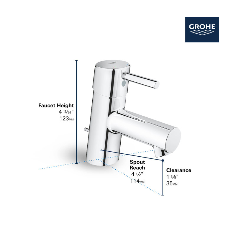 Concetto Single Hole Bathroom Faucet with Drain Assembly, Starlight Chrome