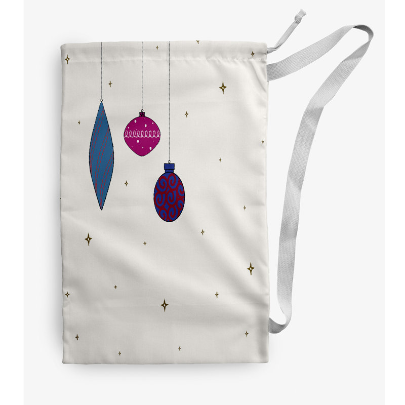 Fabric Laundry Bag with Handles, Medium (36" H x 28" W), Ivory/Blue