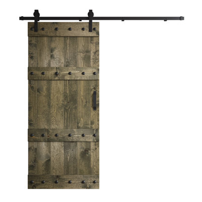 Castle Series 84'' Solid Wood Paneled Satin without Installation Hardware Kit Barn Door